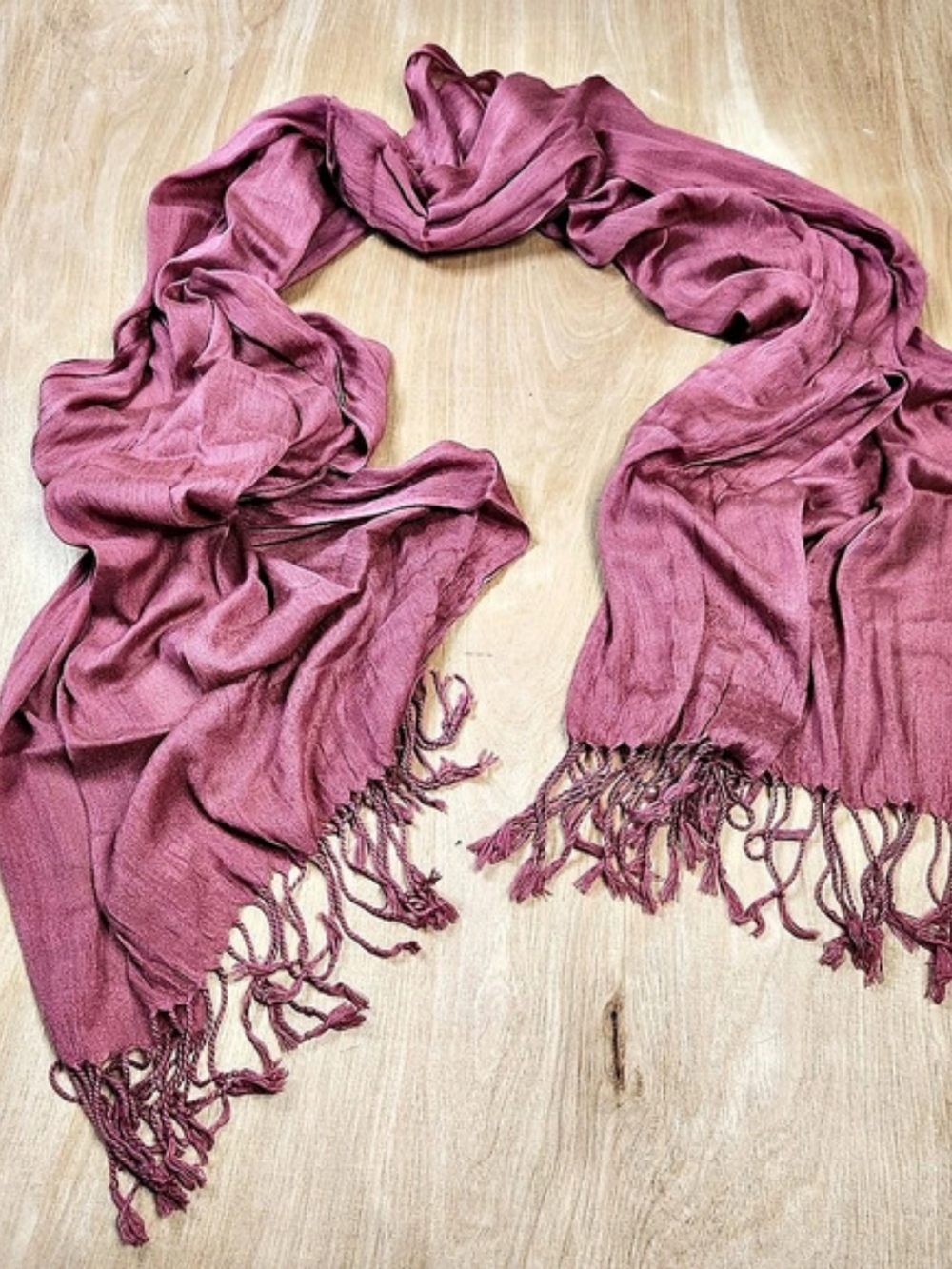 Cootn And Silk Blend Pink Rectangle Scarf With Fringe Details Approx 24"x72"